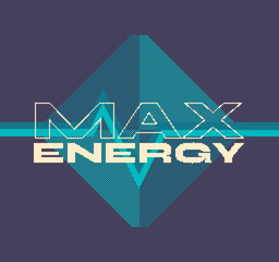 Blue Crystal and Wave Lines with Bold Typography of 'Max Energy', Pixel Art Illustration