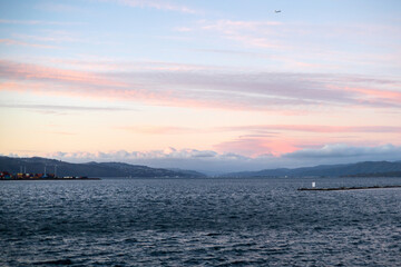 A tranquil view of the Wellington waterfront in New Zealand