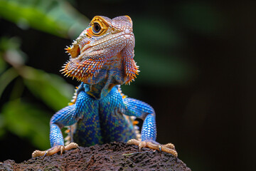 A majestic bearded agama exudes wisdom and serenity as it strikes a contemplative pose in its natural habitat, showcasing its stunning colors and unique features  