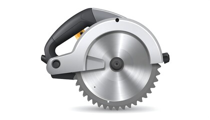 Illustration of a silver circular saw, handle included, against a white backdrop