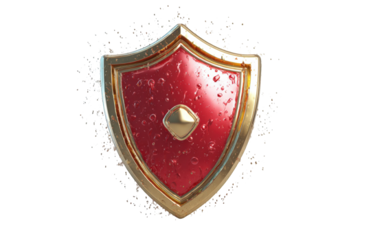Red shield with golden trim, surrounded by a sparkly effect