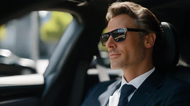 Professional driver providing seamless ride for high-profile client through urban traffic, symbolizing safety, luxury comfort, executive-class chauffeur service, and trusted personalized VIP