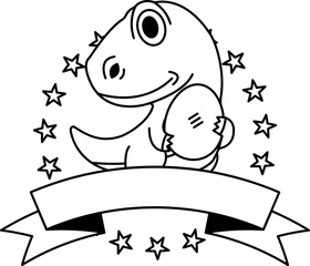 Obraz premium black and white logotype of A dinosaur holding an egg