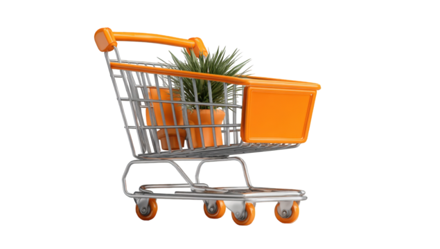 3D Shopping Cart with Plant