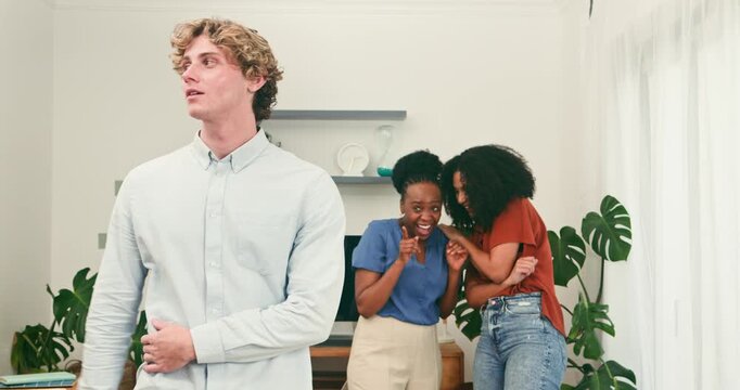 Man Feels Excluded as Two Women Share Secrets and Gossip Behind His Back