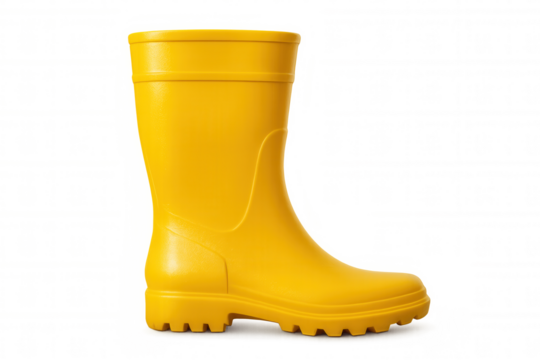 Yellow rubber rain boot, waterproof footwear for wet weather, protecting feet in rain puddles