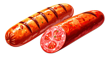  Two Sausage Variations – Whole and Cut – isolated on transparent background