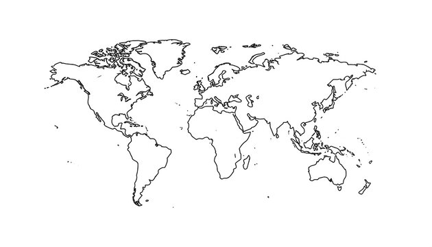 Outline of interconnected continents and oceans, a simple world map