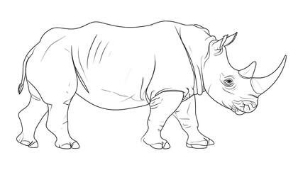 Obraz premium Outlined drawing of a large rhinoceros with two prominent horns