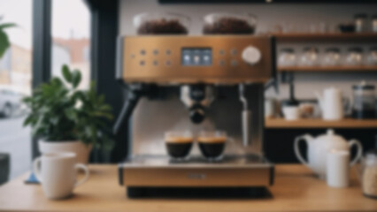 Blurred background of a modern coffee maker located in a cafe used to make coffee drinks.