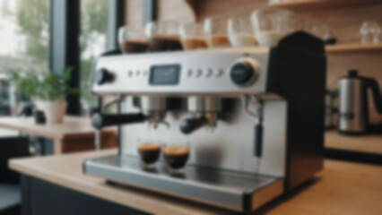 Blurred background of a modern coffee maker located in a cafe used to make coffee drinks.