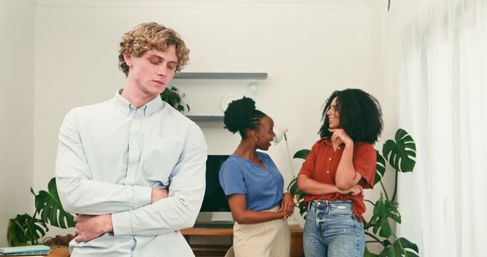 Man Feels Excluded As Two Women Gossip and Share a Secret Behind His Back