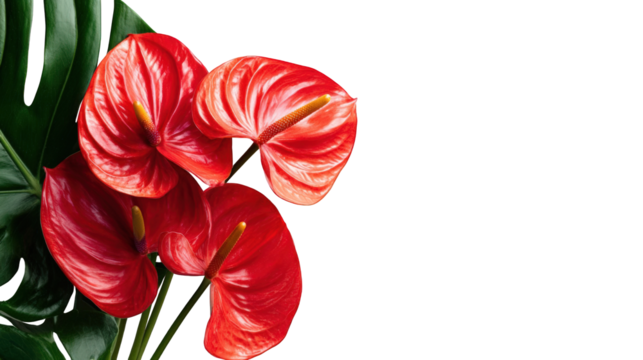 Close-up of vibrant red Anthurium flowers against dark background