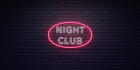 Obraz premium Neon text NIGHT CLUB on brick wall background. Template design. Space for text. 3d render. 3d render.