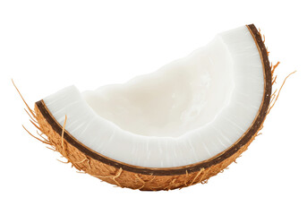 Isolated section of a fresh coconut, ripe and nutritious, for a healthy tropical snack