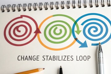 A flat lay diagram of spiral arrows showing a change stabilizes loop