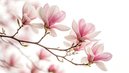 Obraz premium Beautiful magnolia branch with pink flowers isolated on white background, perfect for spring, wedding, or floral design projects
