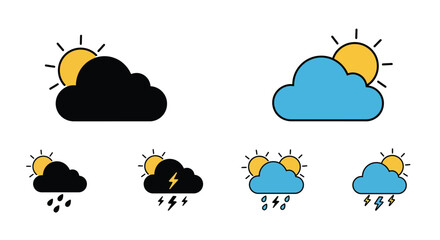 Weather icons depicting sun clouds rain lightning and various conditions