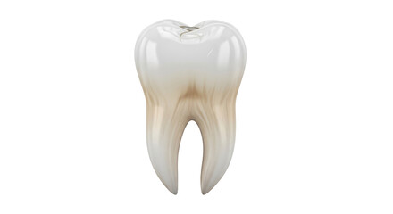 Isolated single molar tooth showing enamel defects, discoloration, and tooth decay issues