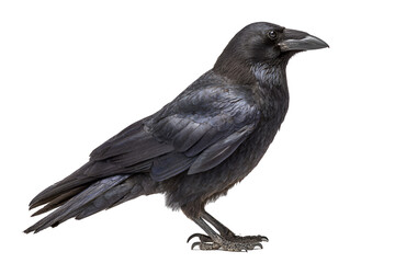 Fototapeta premium Majestic raven with its sleek feathers in sharp focus showing a profile pose depicting an intelligent creature on display featuring its sturdy claws and sturdy beak raven depiction