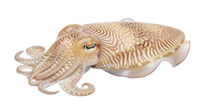 Isolated Common cuttlefish Sepia officinalis, a species of cephalopod mollusk animal on view