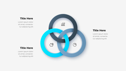 Infographic of three overlapping rings showcasing analysis and business icons. Perfect for presentations, data visualization, financial, and marketing concepts