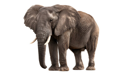 Obraz premium Powerful and majestic African elephant standing tall showing its trunk and tusks detailed close-up on its skin expressing the beauty of wildlife conservation animal