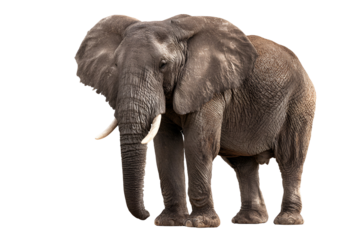 Powerful and majestic African elephant standing tall showing its trunk and tusks detailed close-up on its skin expressing the beauty of wildlife conservation animal