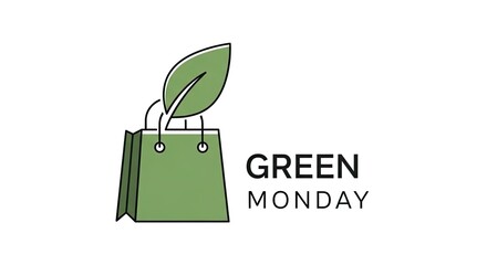 Green monday shopping bag logo with leaf, isolated on white background