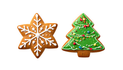  Pair of Christmas-Themed Gingerbread Cookies with Festive Icing – isolated on transparent background