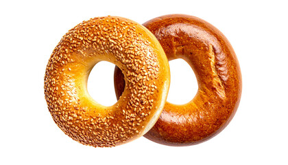 Two Sesame Seed Bagels in Different Styles – isolated on transparent background