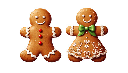  Two Gingerbread Cookies in Classic Holiday Designs – isolated on transparent background