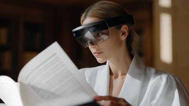 Judge utilizing holographic AI assistant to cross-reference previous rulings, symbolizing fairness, precision, and the partnership between human ethics and machine logic. cinematic color