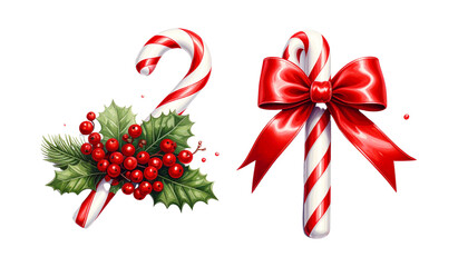  Pair of Festive Candy Canes with Unique Shapes and Styles – isolated on transparent background