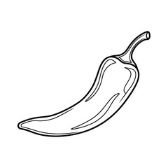 Illustration of a single, curved chili pepper with a stem, outlined in black on a white background.