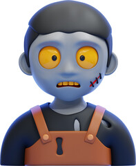 PNG 3D Zombie with Blue skin and Yellow Eyes Illustration Isolated on a White Background