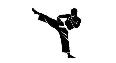Dynamic martial arts silhouette captures powerful high kick motion energetic karate fighter action graphic design element isolated on white background © Hridoy