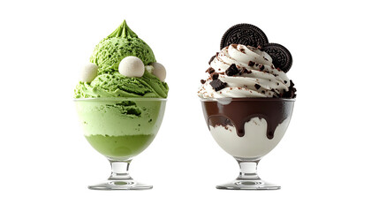 Dual Dessert Sundaes in Elegant Glassware – isolated on transparent background