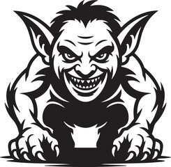Obraz premium Evil Goblin Silhouette with Sharp Teeth and Pointed Ears
