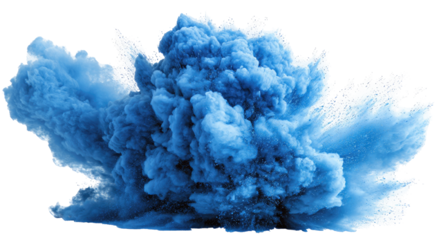 A vibrant blue explosion, billowing outwards