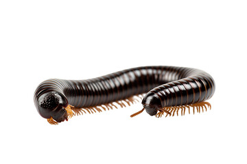 Close-up of a shiny millipede exhibiting segmented armor and miniature legs crawling slowly showing intriguing invertebrate anatomy featuring exoskeleton detail and unusual