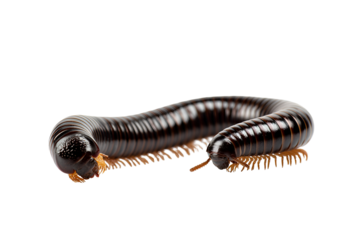 Close-up of a shiny millipede exhibiting segmented armor and miniature legs crawling slowly showing intriguing invertebrate anatomy featuring exoskeleton detail and unusual