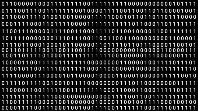 Binary code number 1 and 0 black and white animated  background