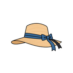 Elegant Straw Hat with Blue Ribbon, a Stylish Summer Accessory.
