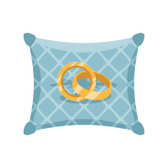 Elegant Wedding Rings on a Blue Pillow, Symbolizing Love and Commitment.