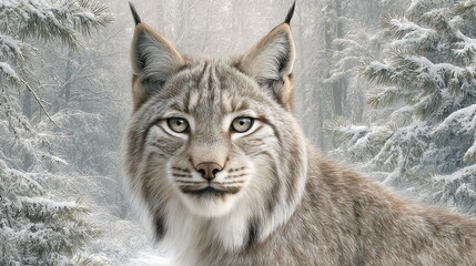 Fototapeta premium Majestic Lynx in Snowy Forest Winter Wonderland