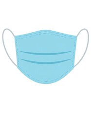 Simple, cartoon-style light blue medical face mask with ear loops