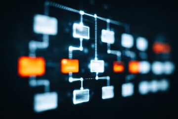a decision tree glowing in neon colors representing data based organizational choices