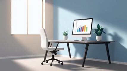 Modern Home Office Setup with Graph on Screen - Powered by Adobe