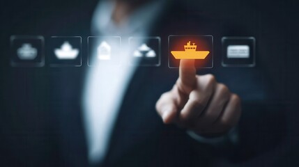 a futuristic leader navigating digital data seas to make crucial business decisions